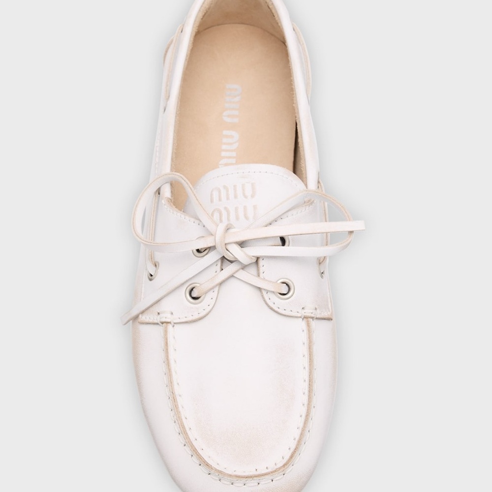 Miu Miu White Flats Moccasin-Style Loafers